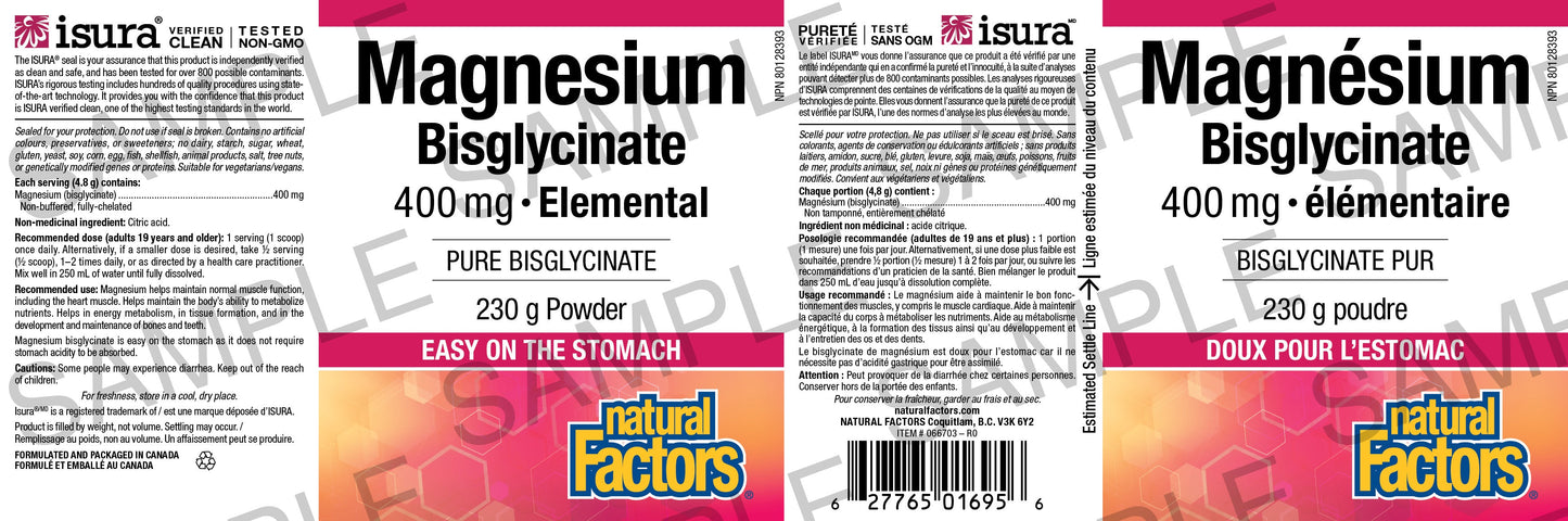 NATURAL FACTORS Magnesium Bisglycinate 400 mg Powder