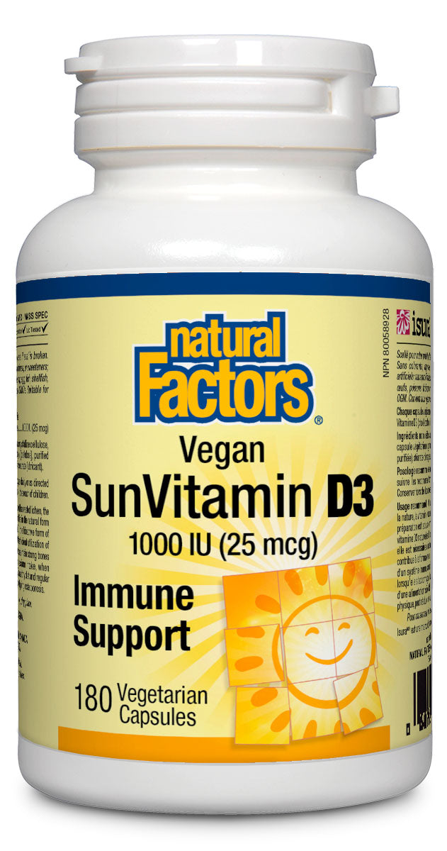 NATURAL FACTORS Vegan SunVitamin D3 (1000 IU - 180 veg caps)