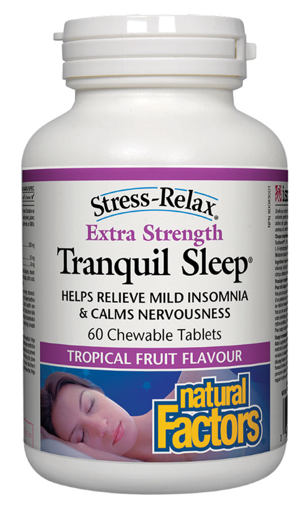 NATURAL FACTORS STRESS RELAX Tranquil Sleep Extra Strength (Tropical Fruit - 60 Chewables)