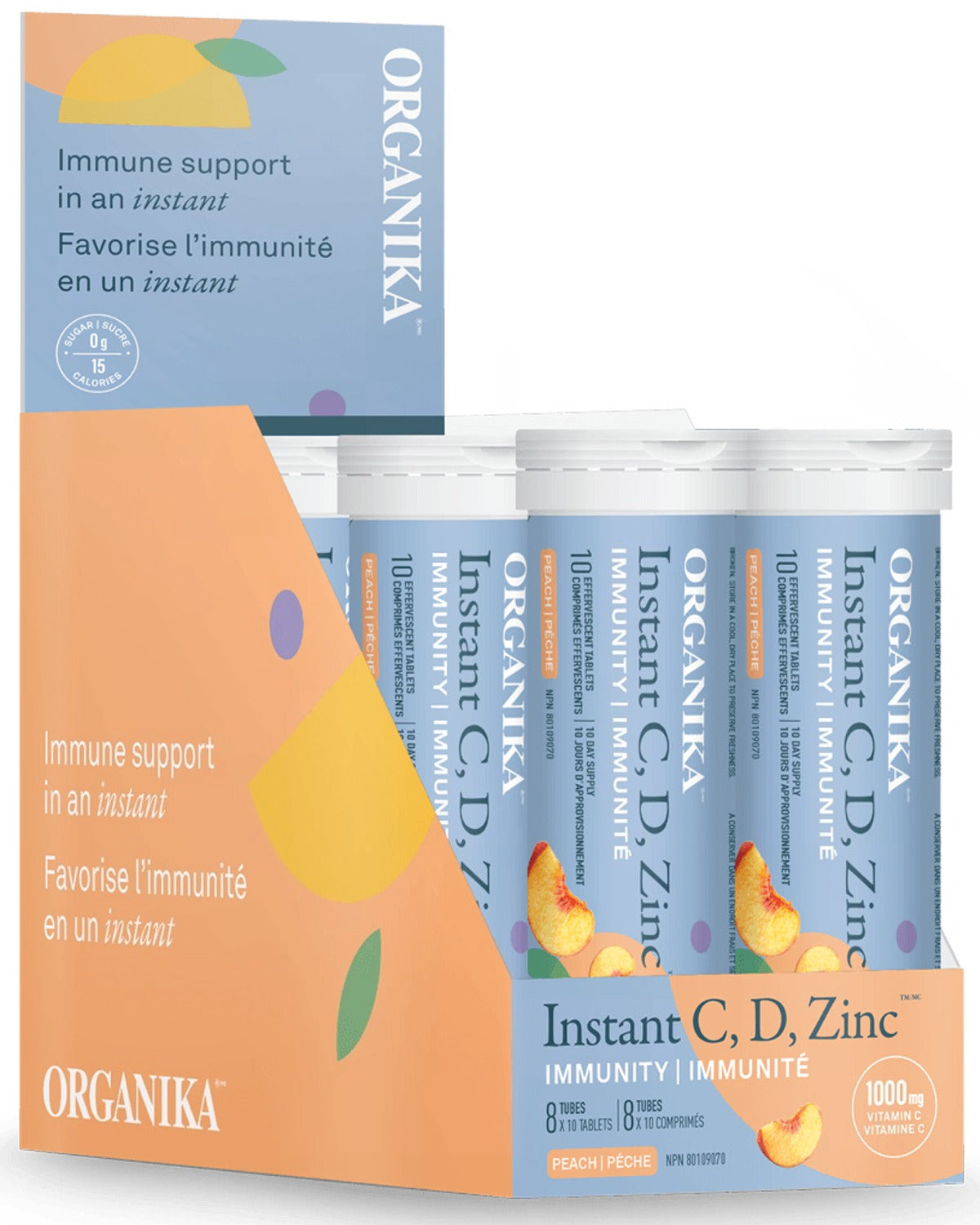 ORGANIKA Instant C, D, Zinc Immunity (Peach - 8 Tubes x 10 Tabs)